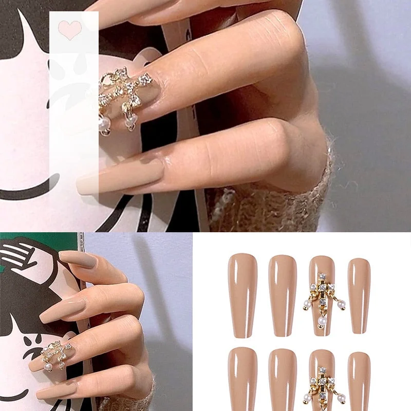 24pcs acrylic nail tips Ombre  Pearl Pink Fake Nail Super Long Stiletto Full Cover Color Glossy Acrylic Nail Kits Sets with Glue-Nail Inspo