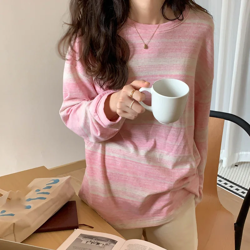 Brownm Brownm Round Collar Long-Sleeved T-Shirt Women's Wear Autumn 2024 New Design Sense Loose Students On Clothes Female Ins Tide