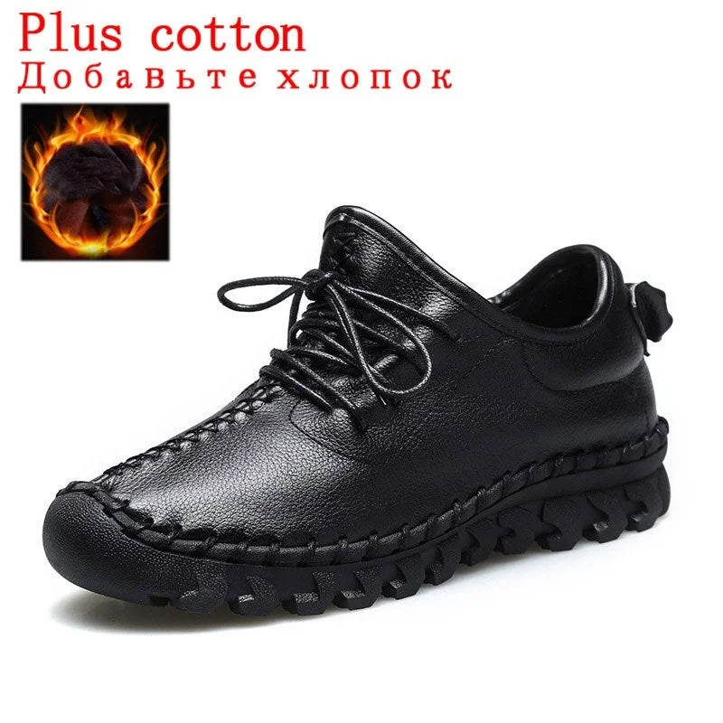 Handmade Genuine Leather Women Shoes Fashion Casual Sneakers Retro Flats Ladies Lacing Loafers Breathable Vulcanized Shoe Red 40