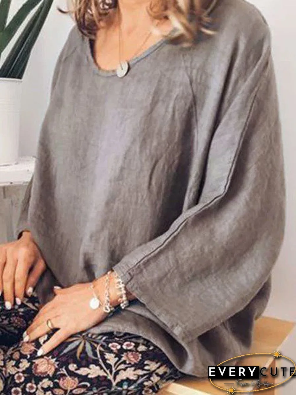 Plus Size Casual O Neck Long Sleeve Tops Tunic