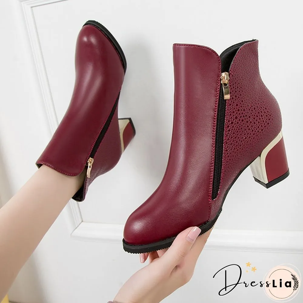 Autumn Winter Women  Martin Boots Female High Heel Thick with Side Zipper Large Size Ladies Boots