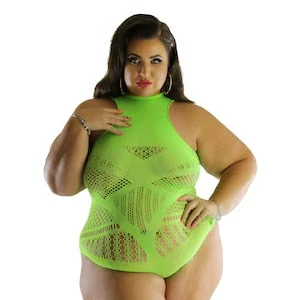pornhint Pornhint US Size 2-28/S-6XL,Black Lime, Swimming Suit Plus Size Fishnet Bodysuit Faux Lace BBW Curve Lady Daily Fashion Catsuit Lingerie