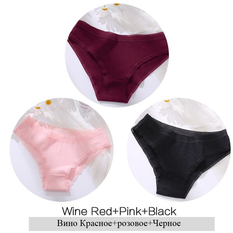 2021 Women Lace Edge Cotton Briefs 3Pcs /Set Sexy Female Low-Rise Underpants Girl Seamless Intimate Lingerie