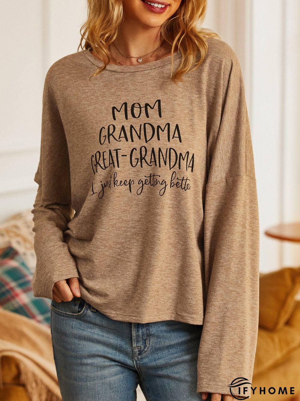 Casual Text Letters Crew Neck Loose Sweatshirt | IFYHOME