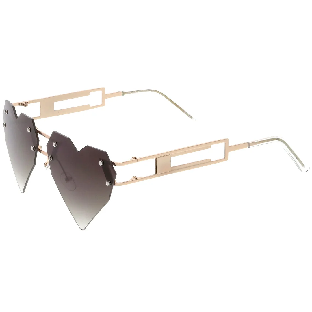 Oversize Laser Cut Heart glasses With Metal Arms Rivet Tinted Lens 60mm