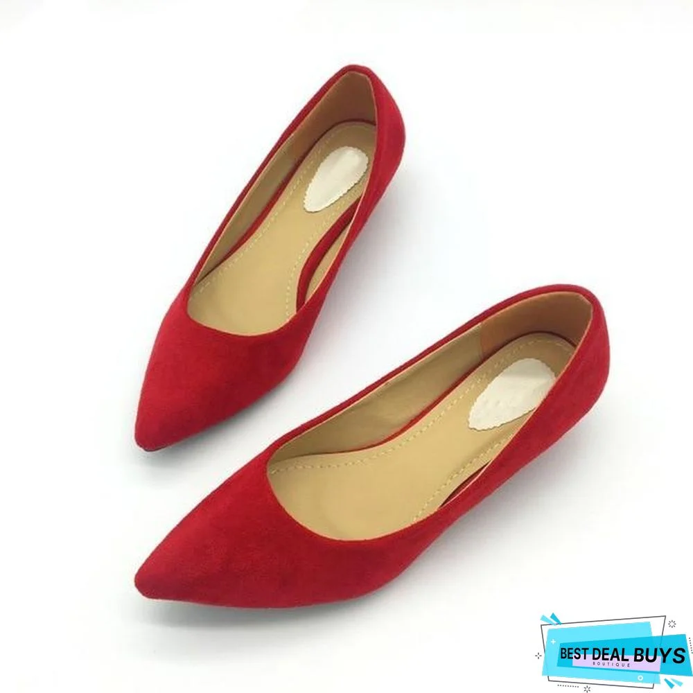 Women Low Heel Pumps Flock Plain Shallow Slip On Flats Shoes