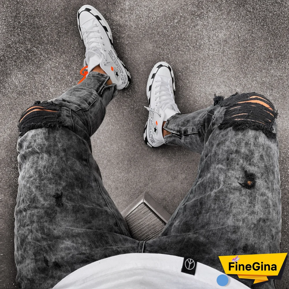 Men's Snowflake Casual Slim Zipper Jeans