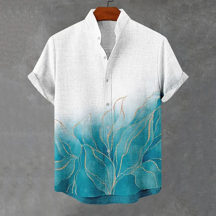 Men's Abstract Flower Art Print Short Sleeve Shirt