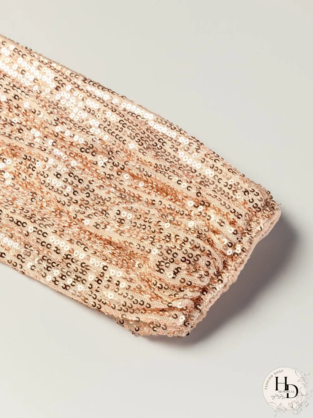 Shimmering Apricot V-neck Sequin Mini Dress