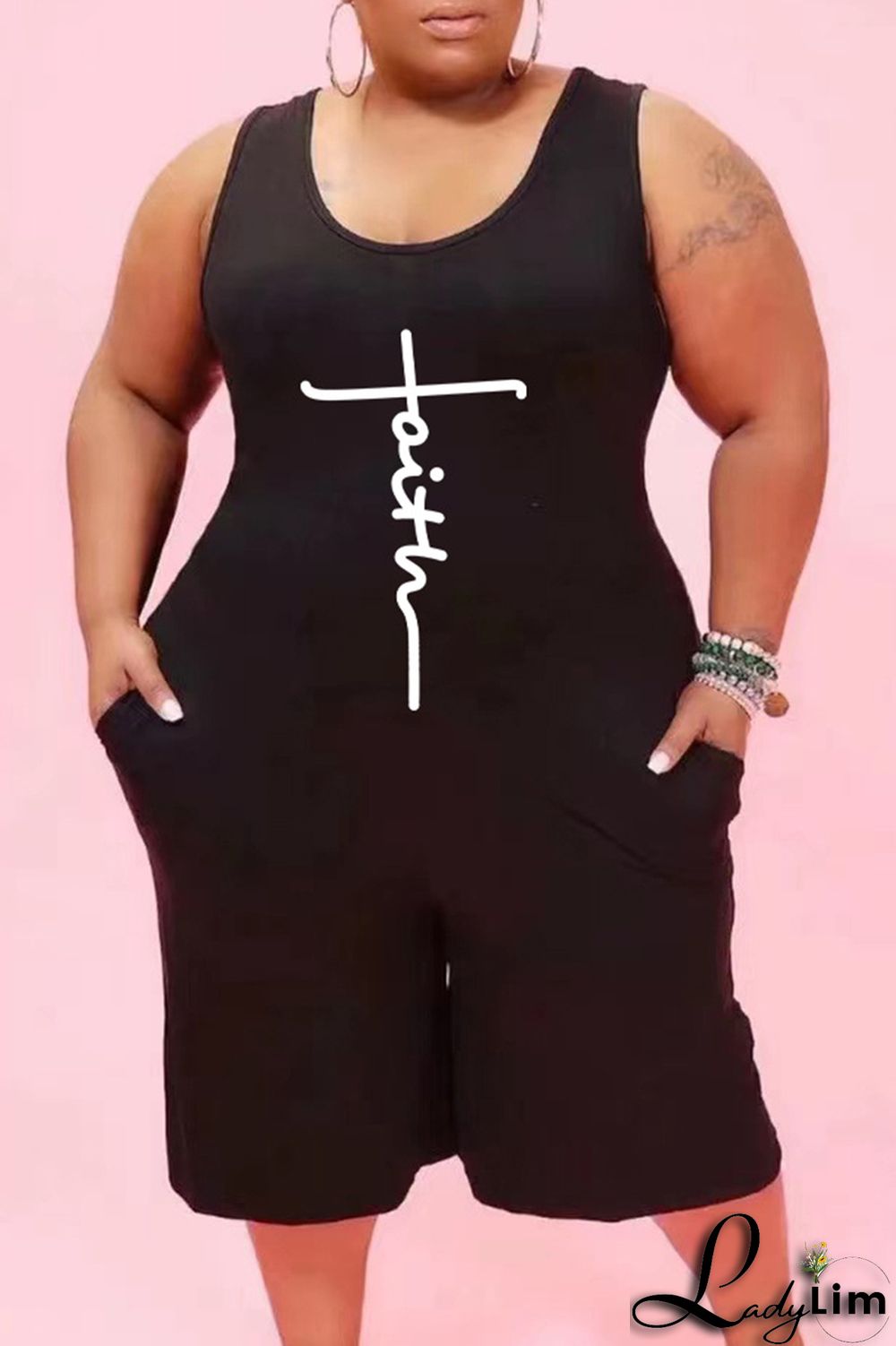 Blue Fashion Casual Print Basic O Neck Plus Size Jumpsuits