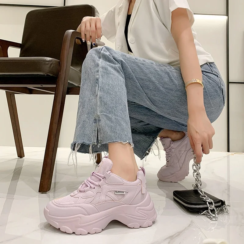 Sneakers Women Vulcanized Shoes 2021 Fashion Breathable Thick Sole Ladies Trainers Platform Women Chunky Sneakers Basket Femme