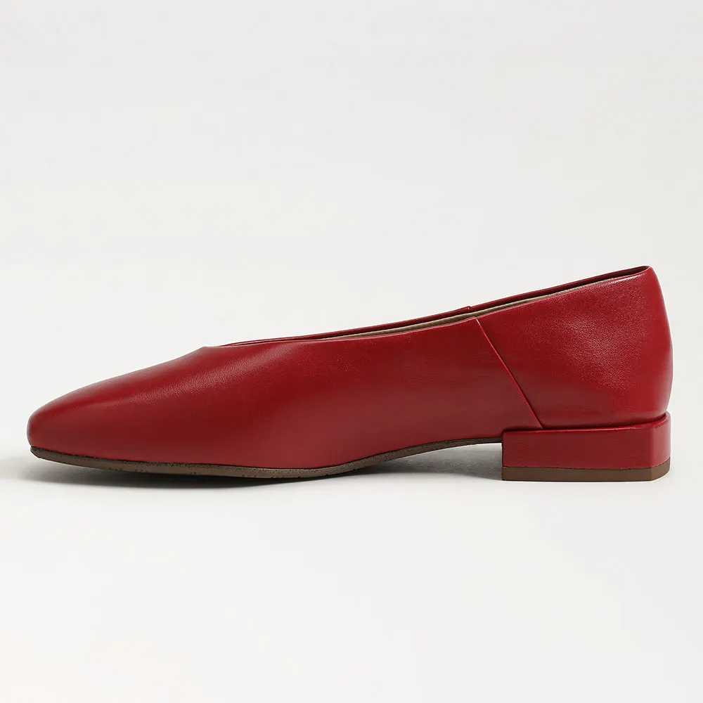 Red Vegan Leather Square Toe Slip-On Flat Shoes for Women