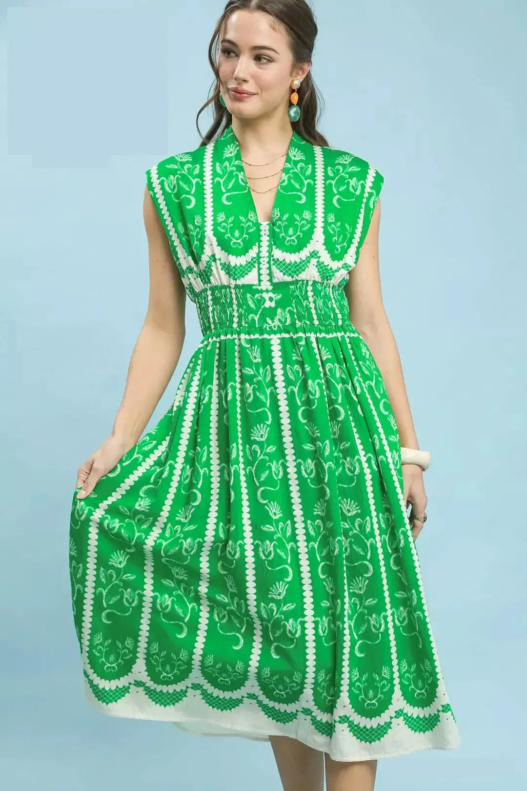 Umgee Sleeveless Smocked Midi Dress mysite idetrend