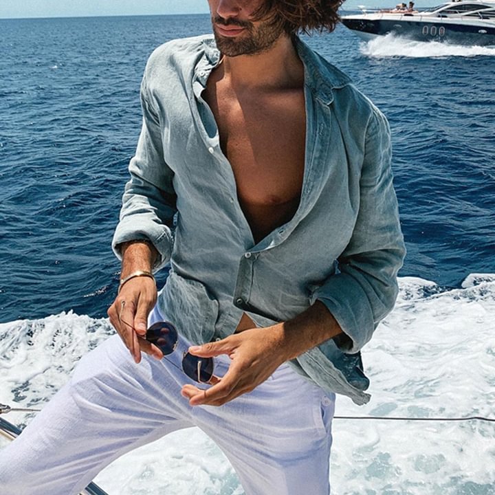 Men's Cotton And Linen Beach Casual Shirt