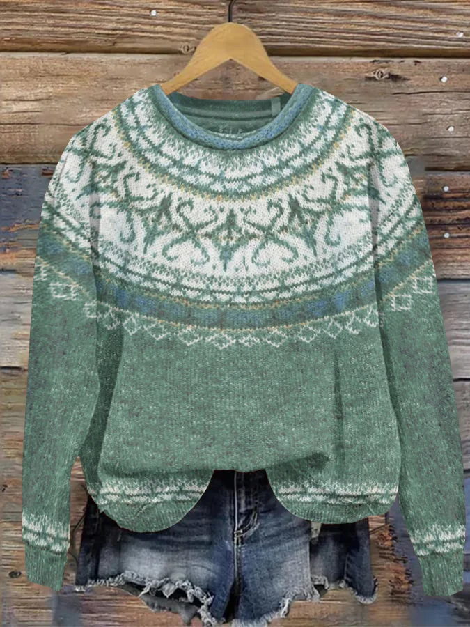 Icelandic Pattern Jacquard Vintage Knit Sweater