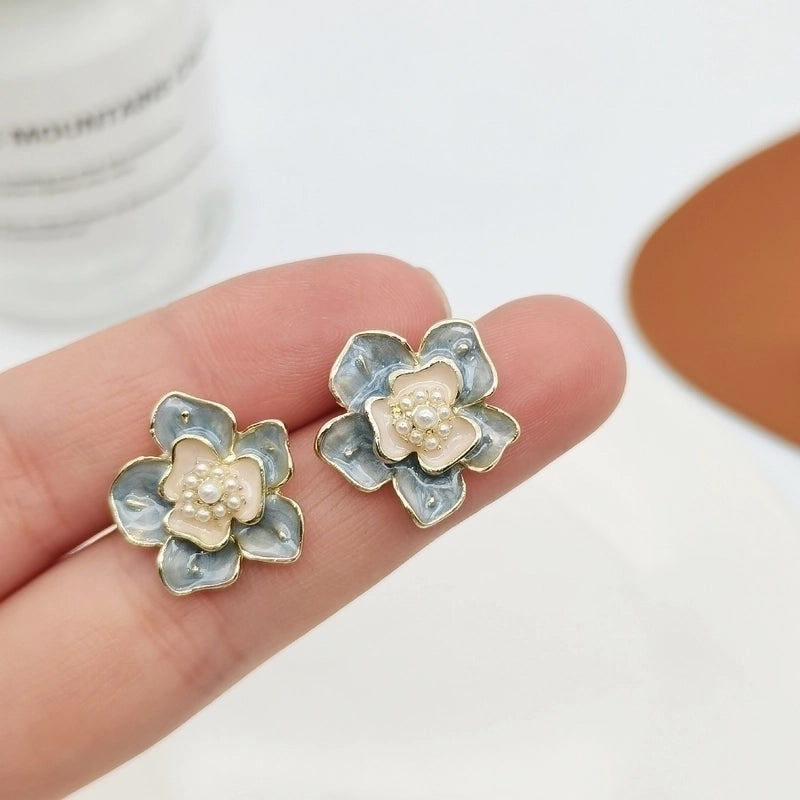 Minimalist Heart Shape Flower Resin Inlay Artificial Pearls Rhinestones Drop Earrings 1 Pair