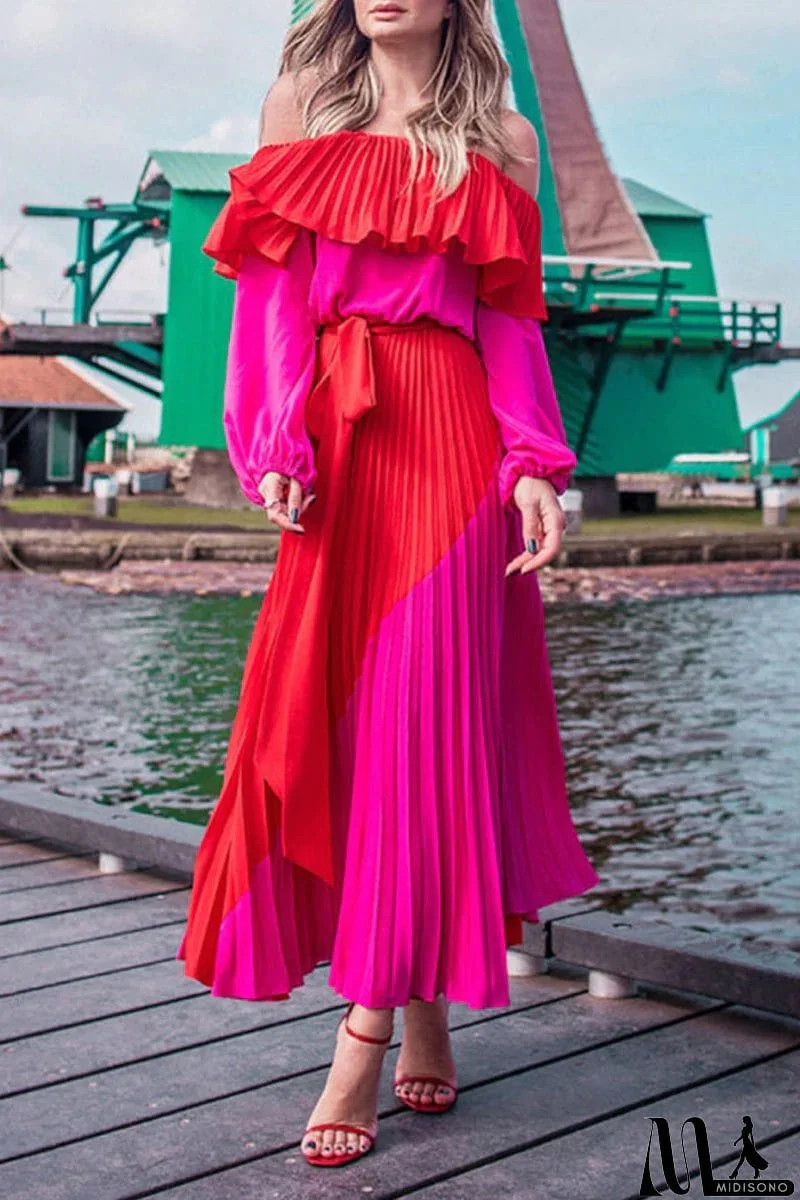 MidiSono - Fashion Street Solid Patchwork Off the Shoulder A Line Dresses