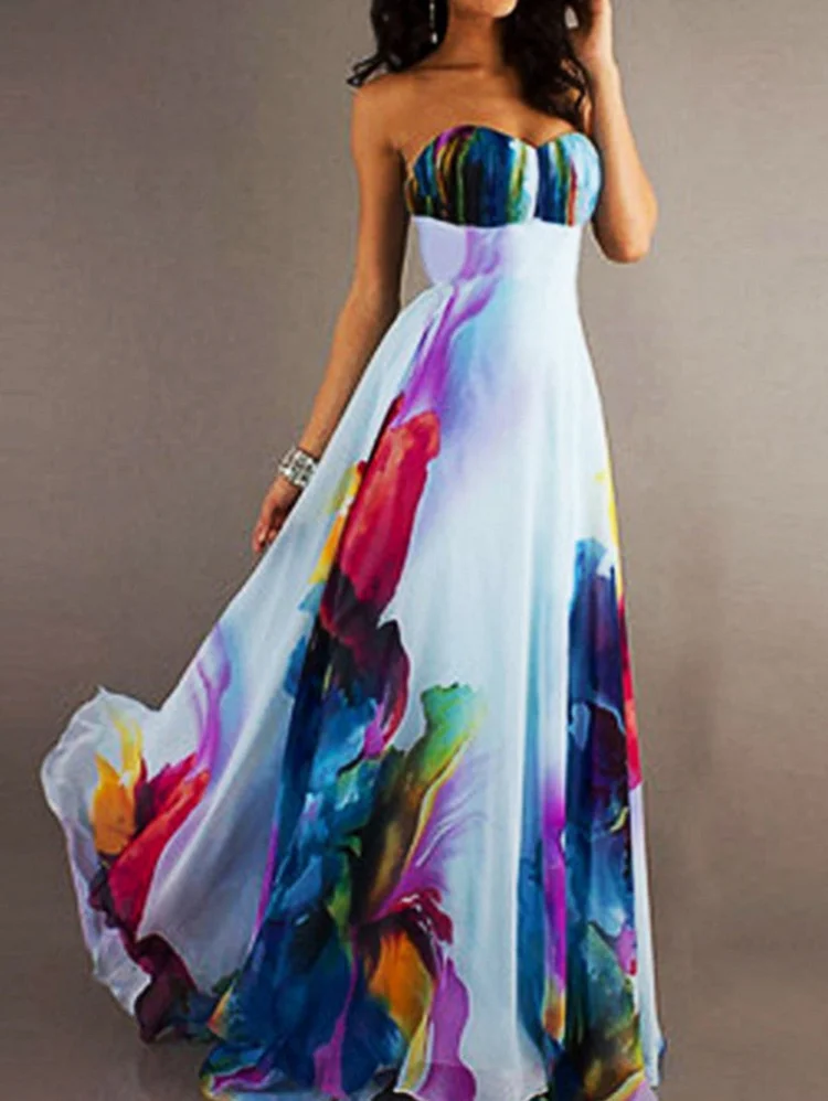 Sexy Smudge Sleeveless Flowy Tunic Maxi Tube Dress
