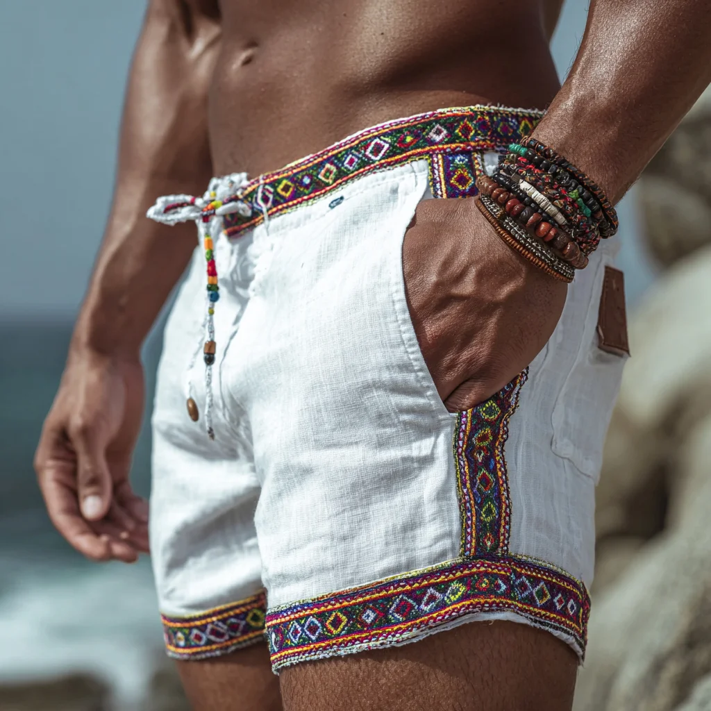Men's Ethnic-Style Linen Shorts-INSPIREUSE