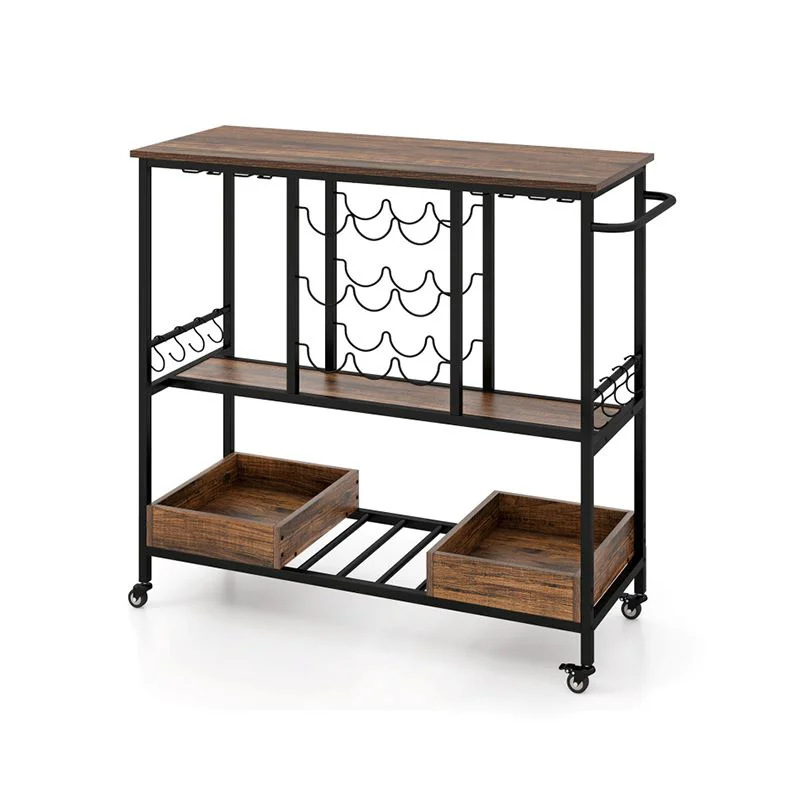 Dinning Supplies Bar Cart on Wheels with Hook & Glass Racks