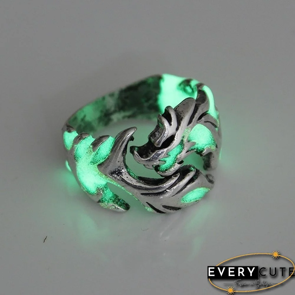 Vintage Unisex Luminous Dragon Finger Rings for Men Women Fashional Rings Glow In The Dark Ring Jewelry Accessories UNX