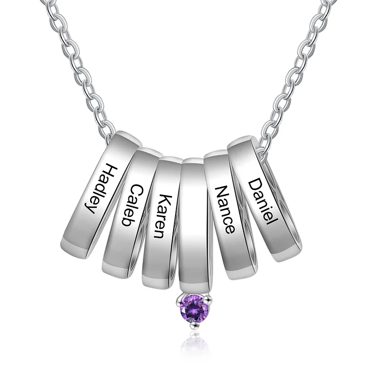 Personalized Bar Birthstone Necklace Custom 5 Names for Her