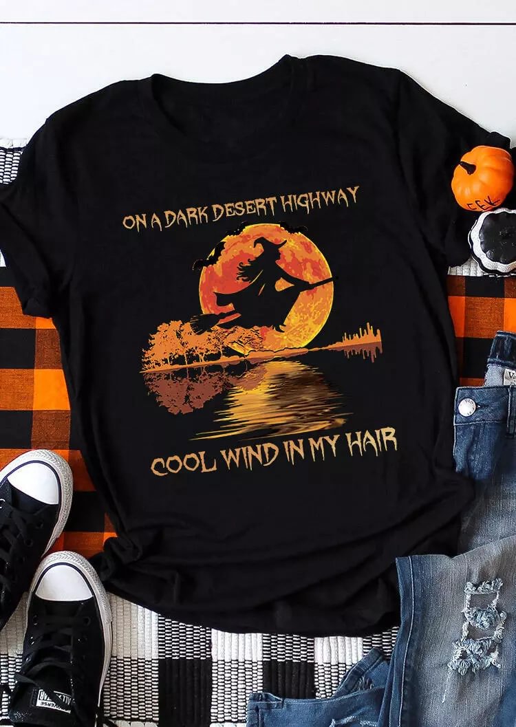 Halloween On A Dark Desert Highway Witch T-Shirt Tee   LILYELF