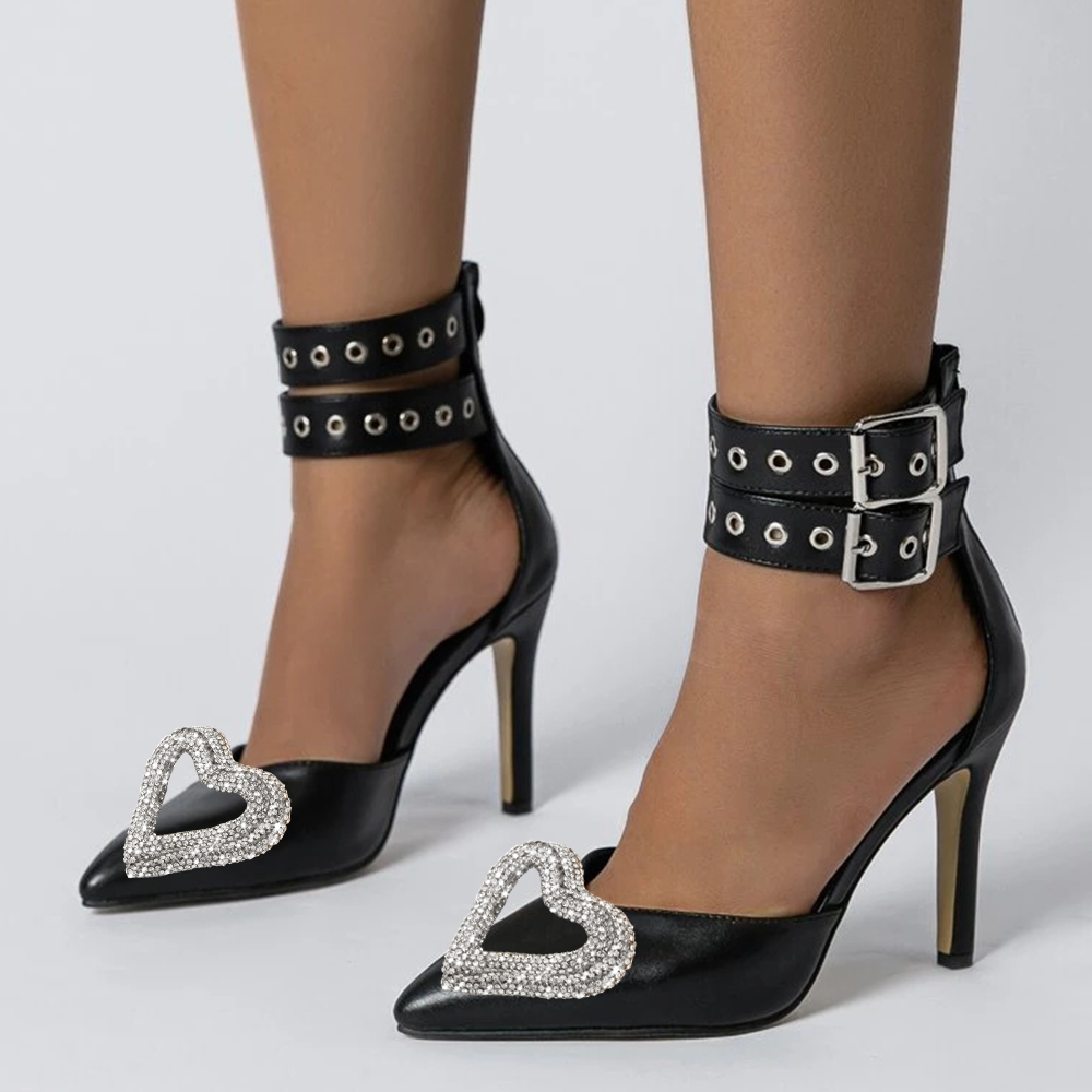 Black Closed Toe 3'' Stiletto Heel Strappy Pumps with Buckle Nicepairs