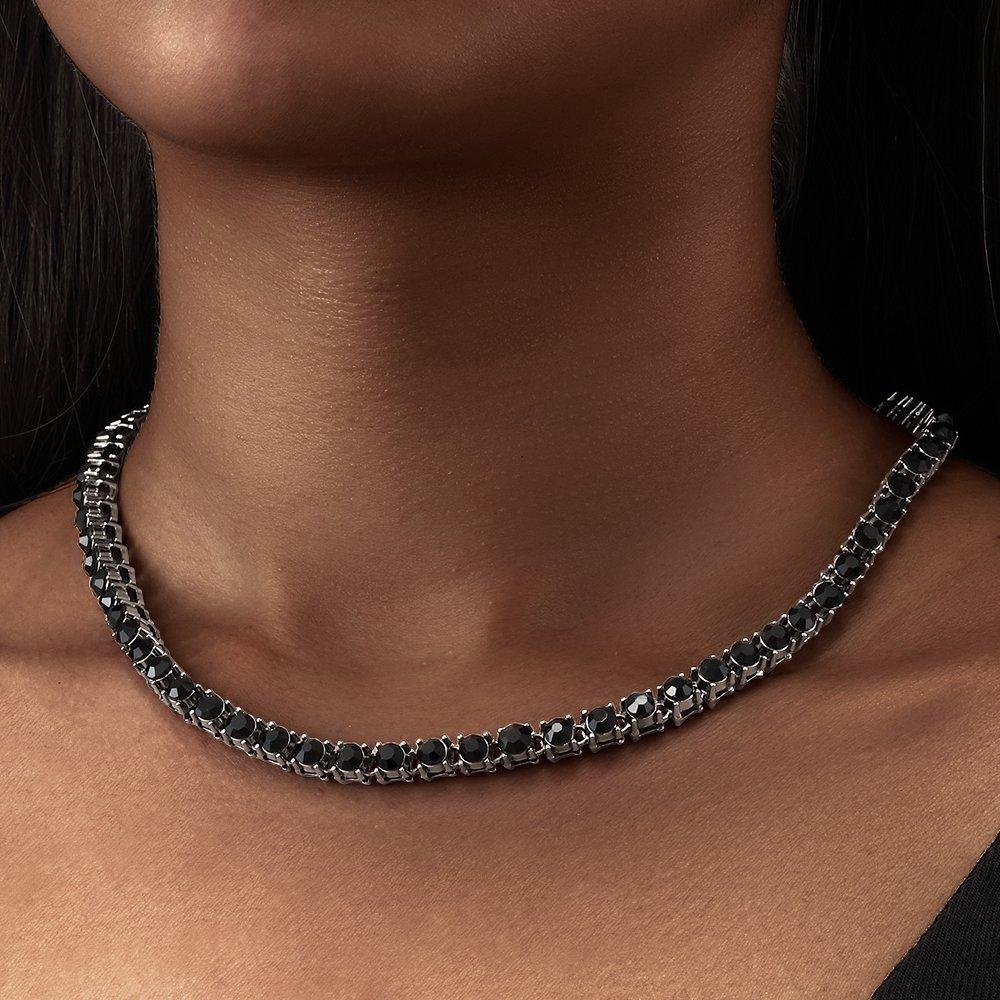 5MM Black 1 Row Iced Out Tennis Chain Women Necklace-VESSFUL