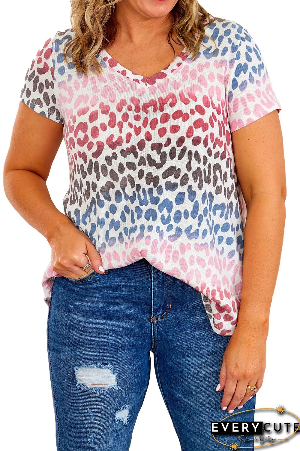 Multicolor Plus Size Gradient Leopard Tee