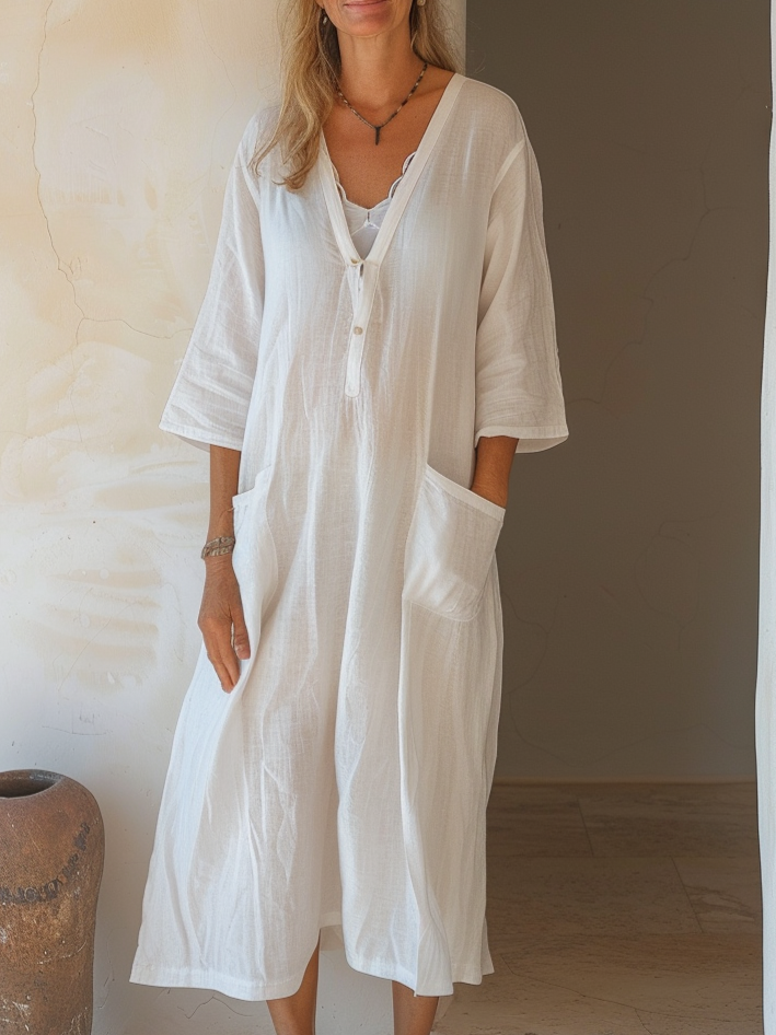 Linen Boho Kaftan Dress