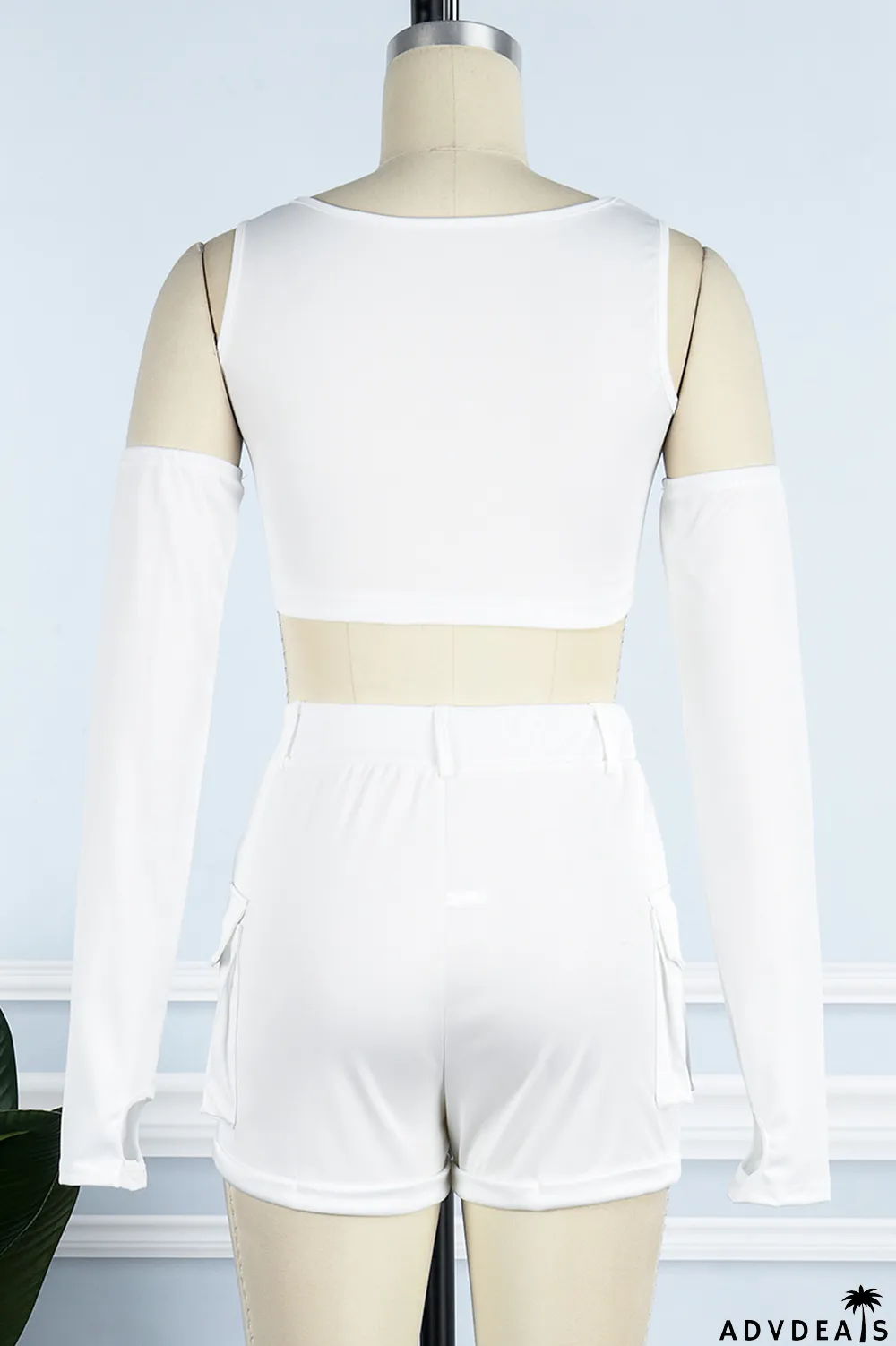 Khaki Casual Solid Basic O Neck Four Piece Set (With Sleeves)