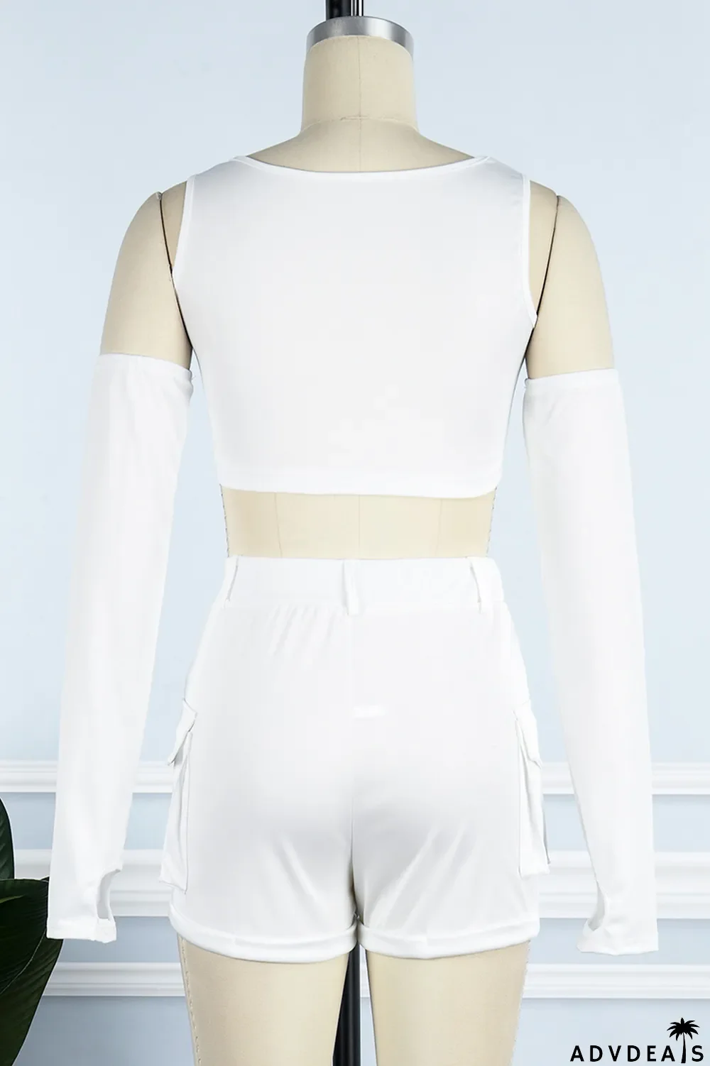 Khaki Casual Solid Basic O Neck Four Piece Set (With Sleeves)