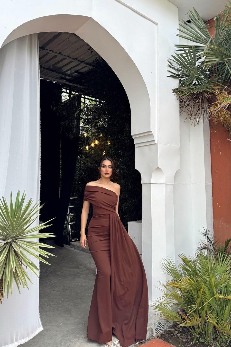 Oknass One Shoulder Sleeveless Strapless Pleated Mermaid Long Prom Dress With Ruffles