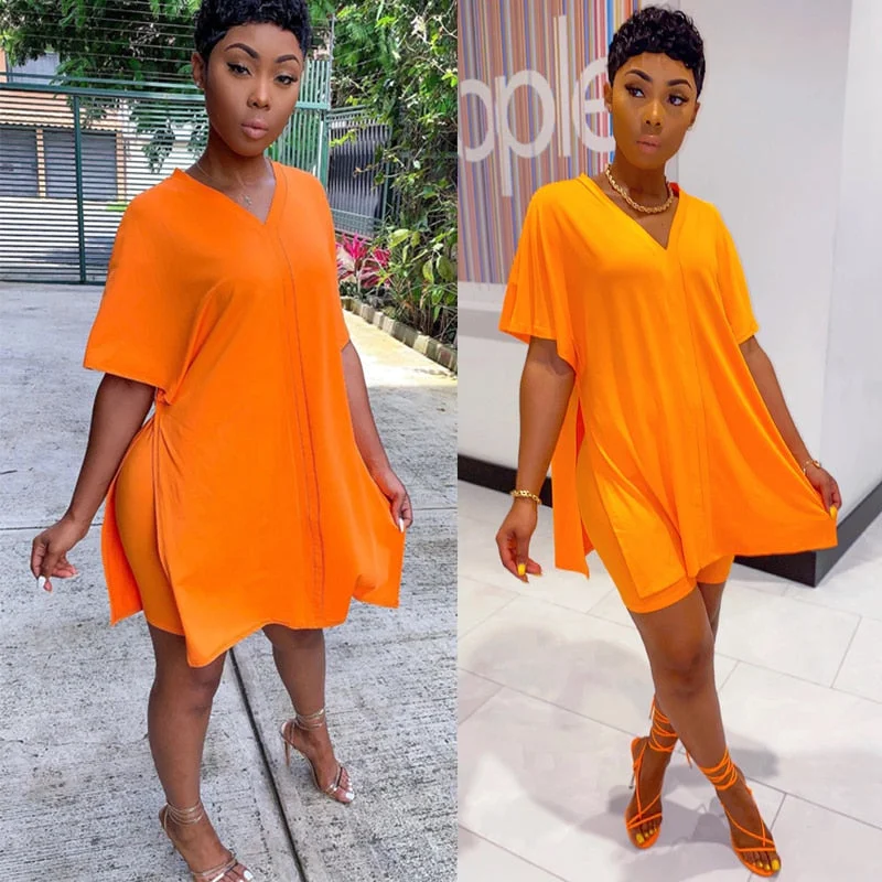 2020 Women Clothes Casual V Neck T Shirt Top and Shorts Set Streetwear Sexy Outfits for Women Suit Summer Short Two Piece Sets