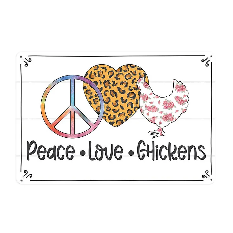 Poulets Peace love - enseignes en étain vintage / enseignes en bois - 7.9x11.8in & 11.8x15.7in