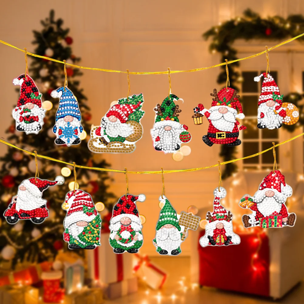 12Pcs DIY Acrylic Christmas Hanging Diamond Painting Art Kits for Christmas Tree