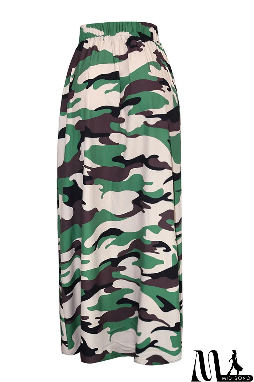 MidiSono - High Slit Camo Print Pleated Maxi Skirt