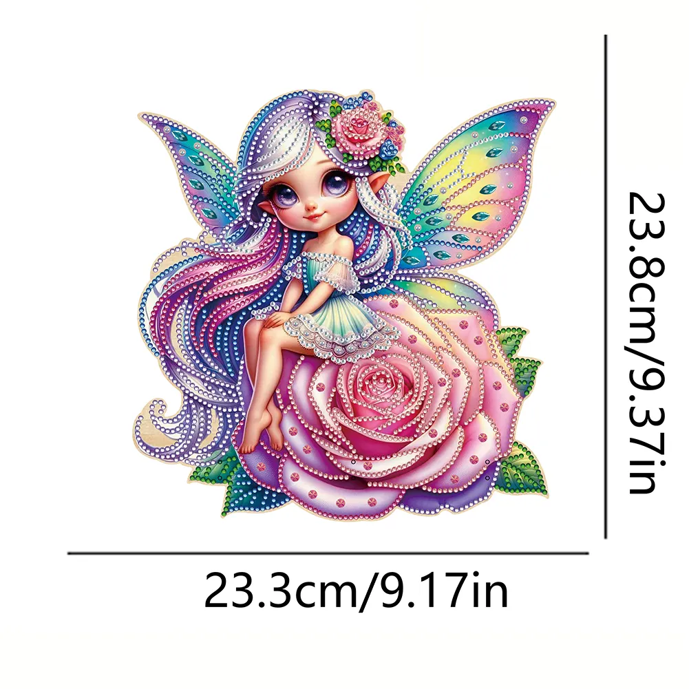 Wooden Elf Girl DIY Diamond Art Craft Wall Hooks A Row of 3 Hooks for Beginners
