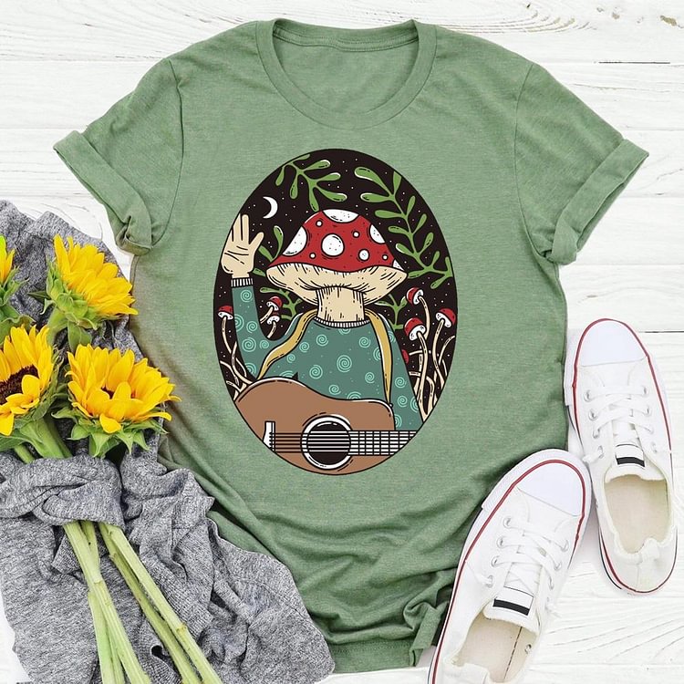 ANB - Mushroom playing guitar village life Retro Tee -05218
