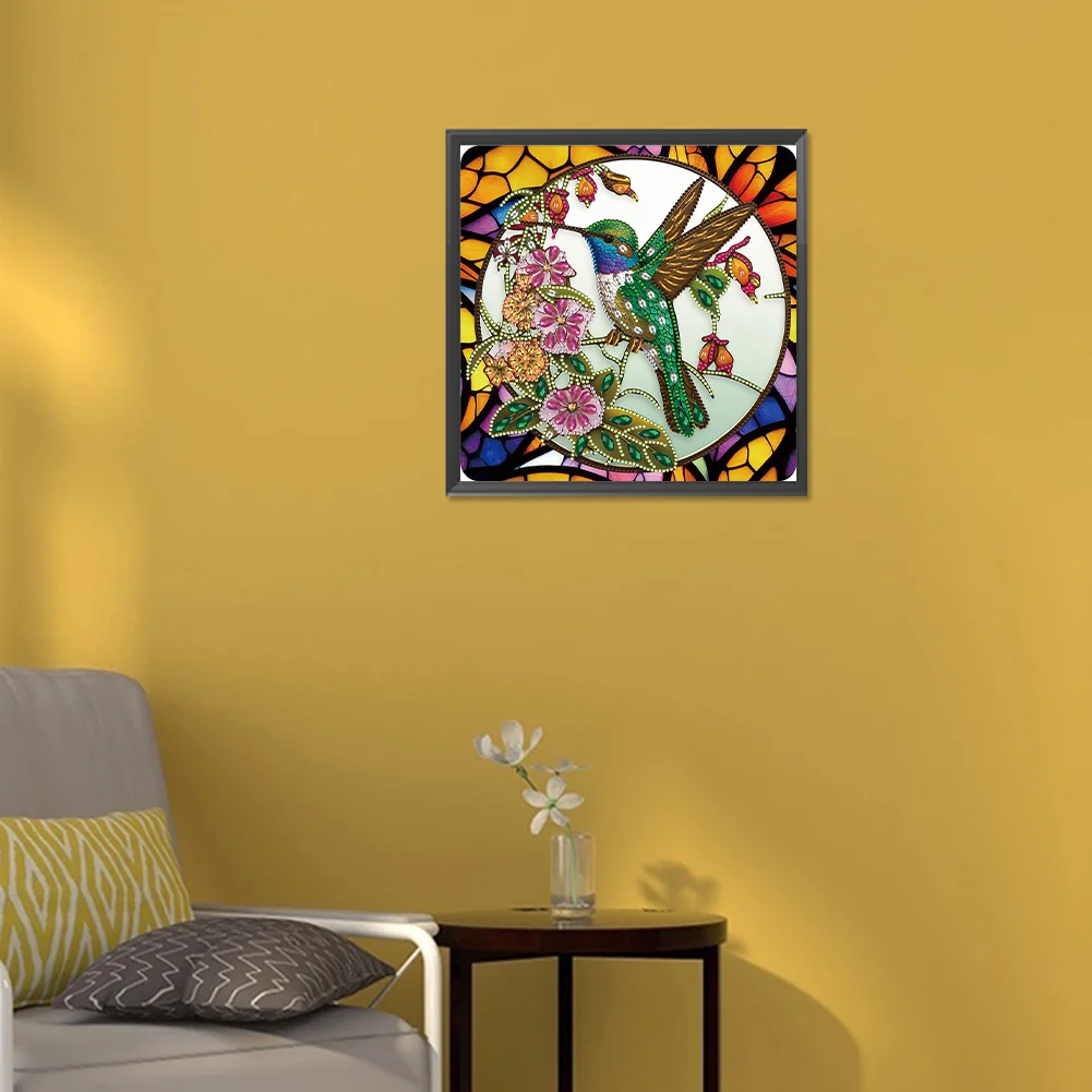 Diamond Painting - Partial Special Shaped Drill - Stained Glass Hummingbird(30*30cm)