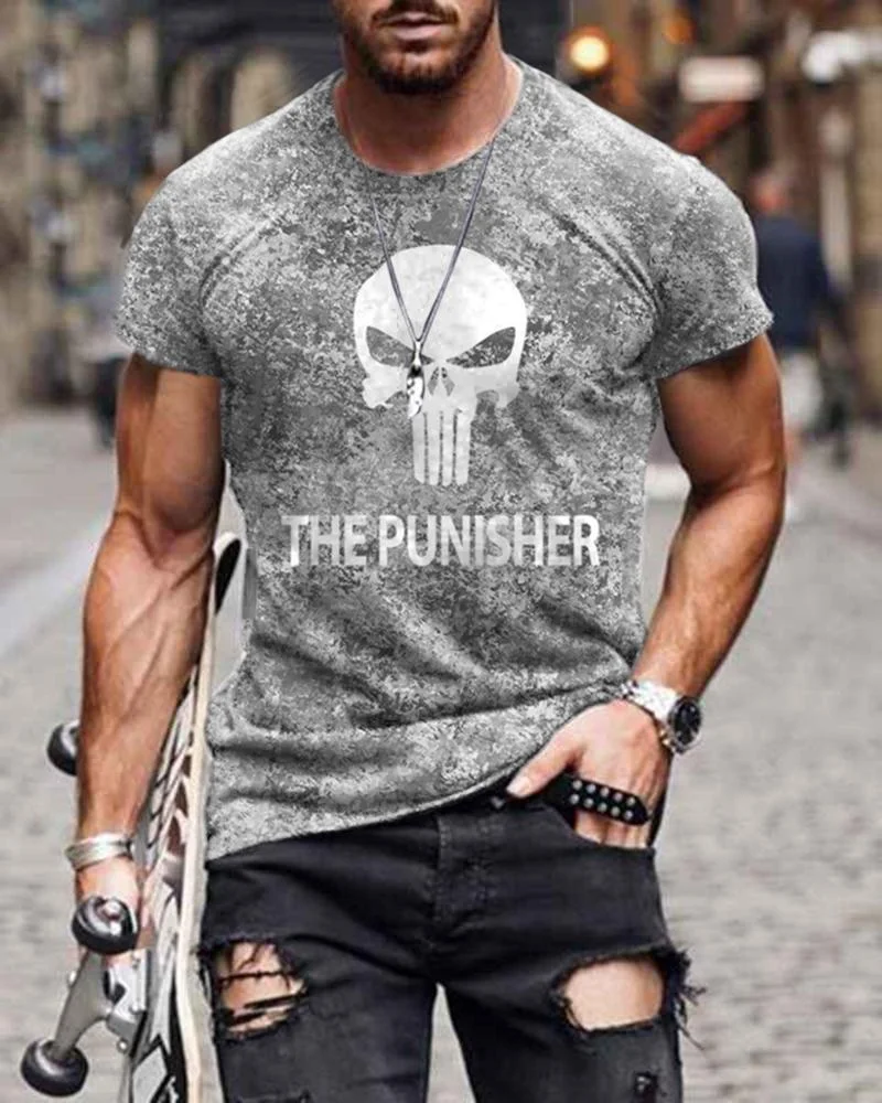 Casual Fashion Irregular Gradient Gray Short-sleeved T-shirt