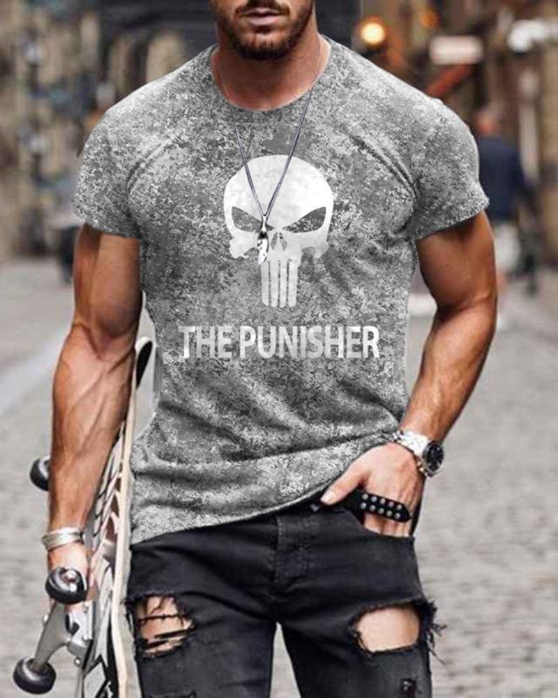 Casual Fashion Irregular Gradient Gray Short-sleeved T-shirt