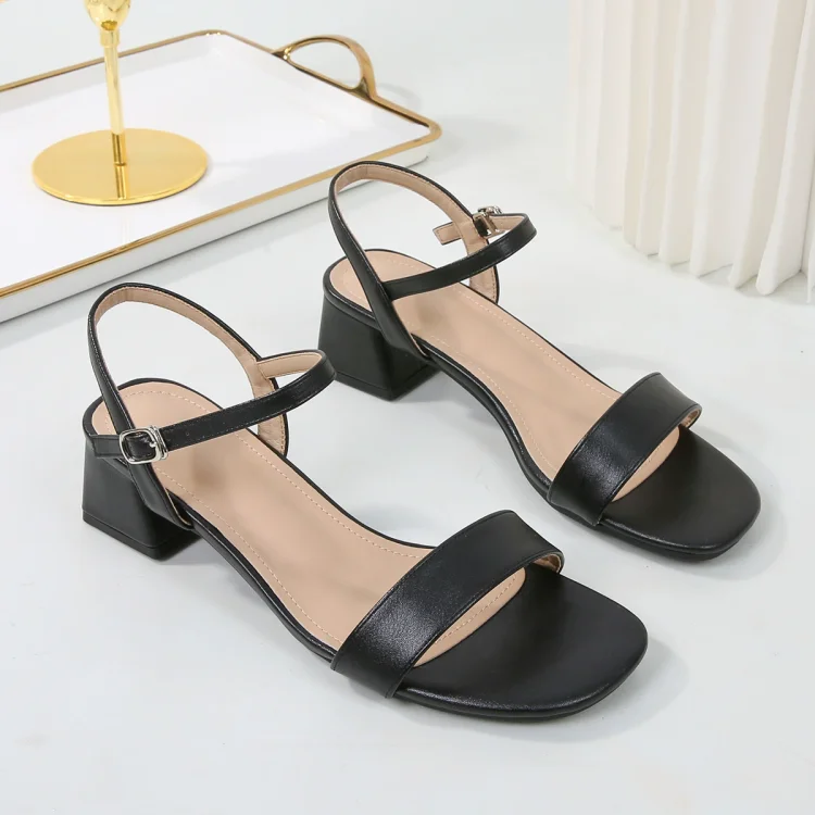 Chunky low heeled ankle strap sandals for women Radinnoo.com