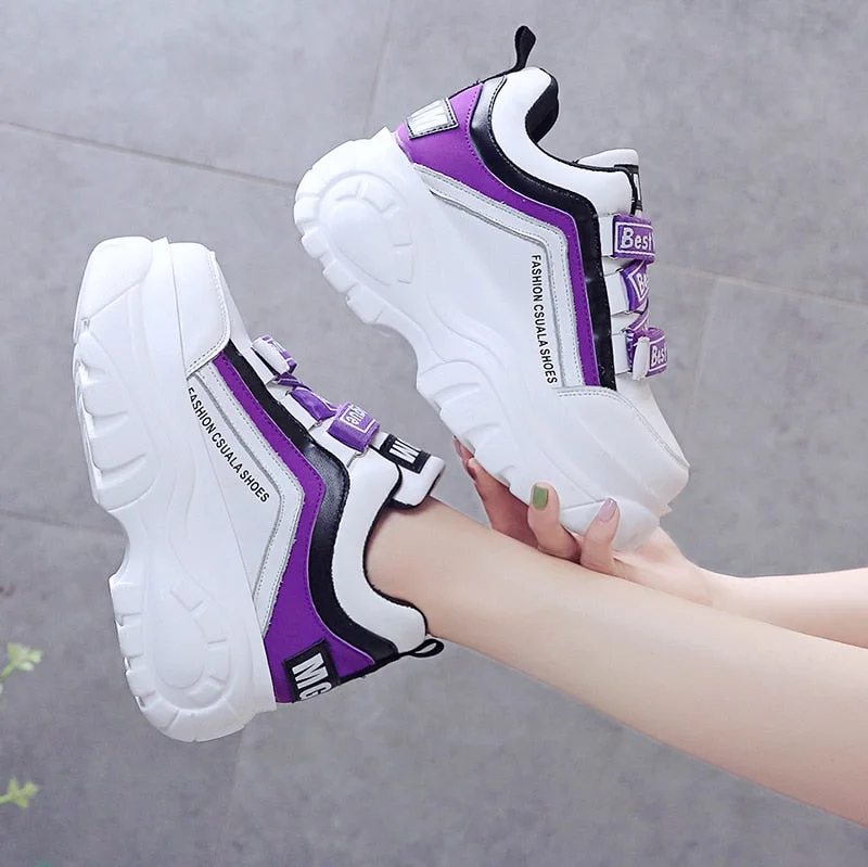Thick Bottom Chunky Sneakers Women White Black Patchwork High Platform Shoes Woman Casual Autumn Winter Wedges Footwear G788
