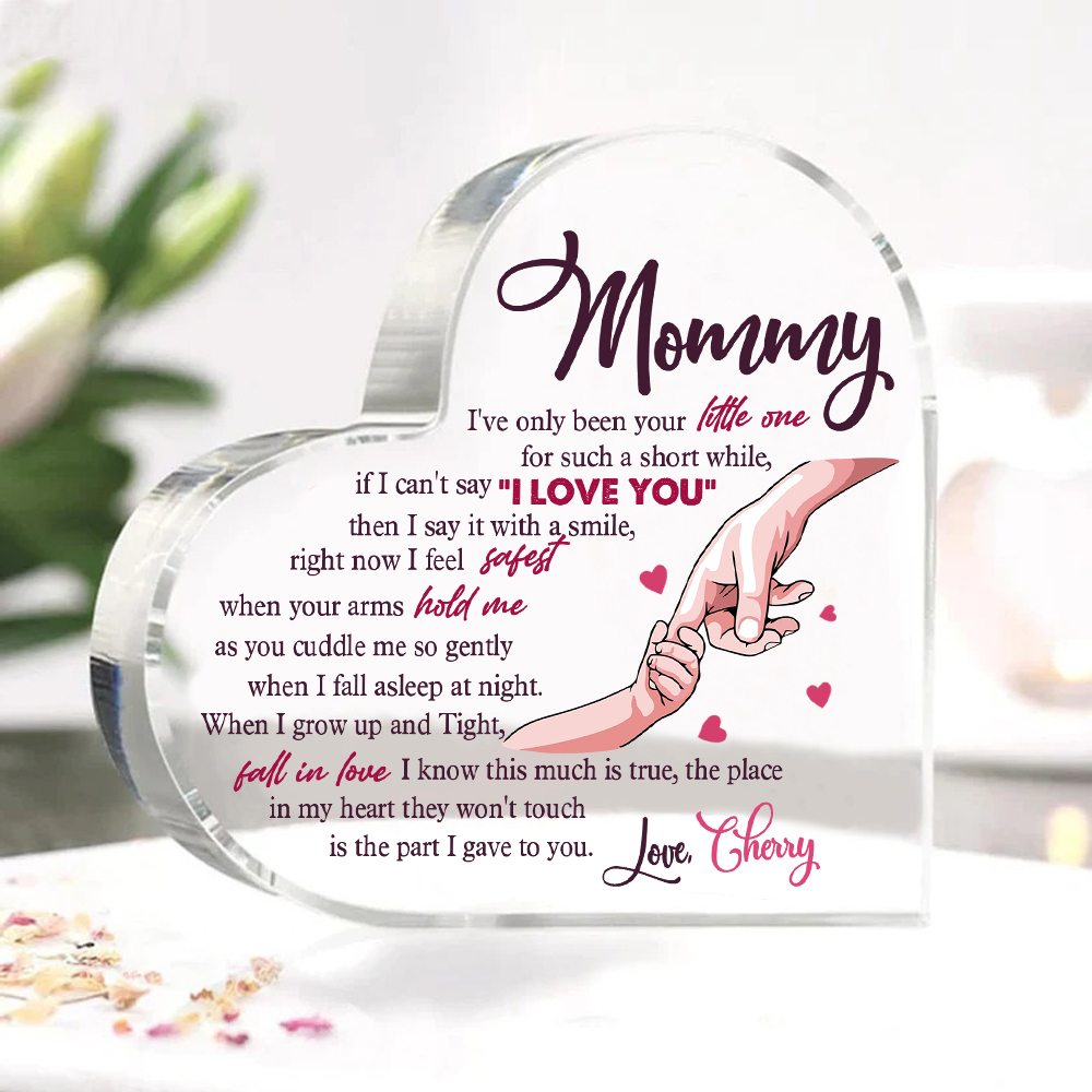 Personalised Name Acrylic Heart Keepsake Holding Hands Ornaments Gifts for Mum/Mom - I Feel Safest When Your Arms Hold Me-Jessemade AU