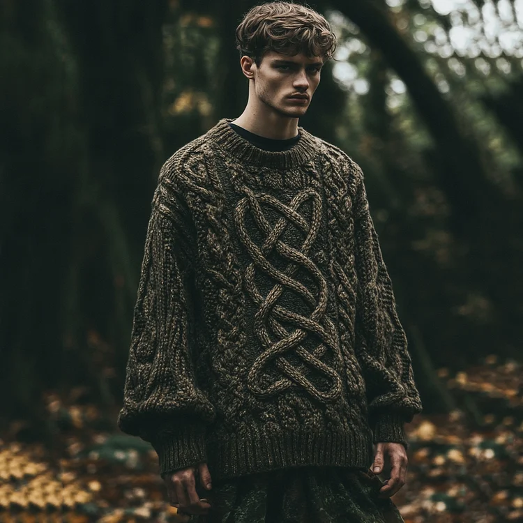 Men's Irish Celtic Knotted Warmth Knit Jacquard Sweater