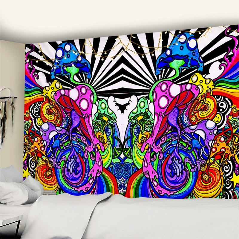 Psychedelic Mushroom Indian Tapestry Bohemian Home Decor Wall Tapestry Hanging Huge Mushroom House Fairyland Psychedelic Tapestr