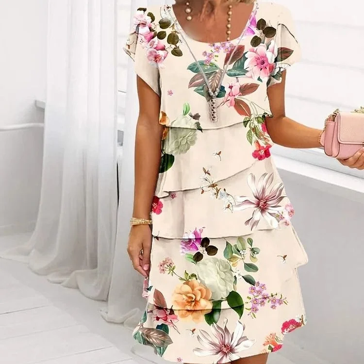 🔥HOT SALE 50% OFF & free shipping🔥🌸Spring Specials🌸Multi-plant Floral Print Cascade Dress