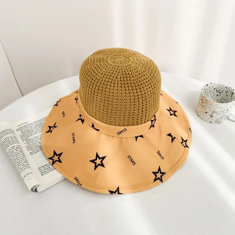 Women's Sun Hat Mesh Breathable Star Print Summer Outdoor Beach Hat